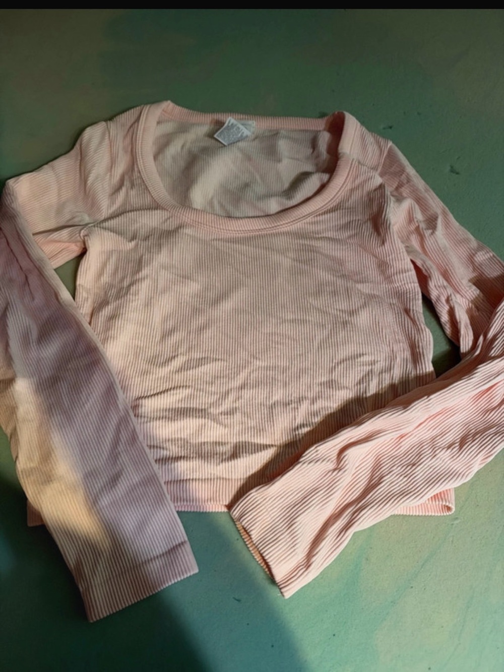 Old Navy Light Pink Ribbed Long-Sleeve Crop Top